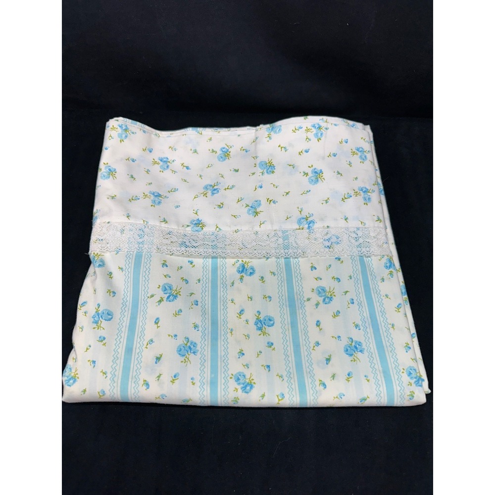 Vtg Sheet Set Lot Blue Florals Grandma Core Granny Quilt Material Upcycle (3) - Picture 3 of 5